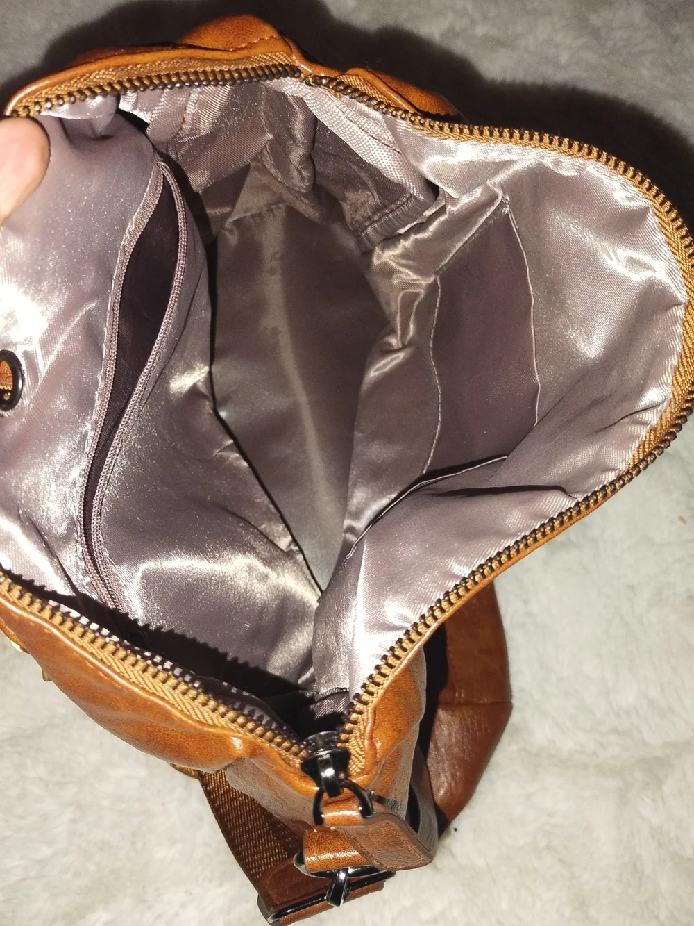 Women's Tan Faux-Leather Backpack with Front Zip Pockets